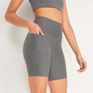 NEW Old Navy High-Waisted 8" Inseam Side-Pocket Biker Shorts S Heather Gray NWT